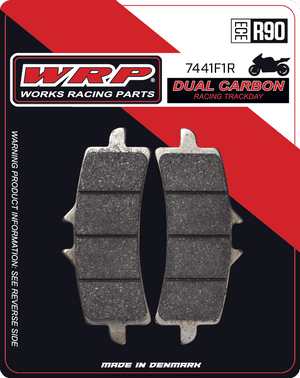 WRP Brake Pads Dual Carbon Racing / Trackday 7441 F1R
Fitment
OEM Brembo M4, M50, GP4-RS, Stylema, GP4-RX, GP4-MS / DS1
Same as SBS 841 DC
Aprilia RSV4 1000 ABS (2009-2014)
Aprilia RSV4 1000 Factory (2009-2011)
Aprilia RSV4 1000 Factory APRC ABS (2014-2016)
Aprilia RSV4 1100 (non-Factory) (2019+)
Aprilia RSV4 1100 Factory (2019-2024)
Ducati 848 EVO (2011-2012)
Ducati 1098 (2007-2010)
Ducati 1098/S Streetfighter (2009-2014)
Ducati Streetfighter V2 (2025)
Ducati 1198 S/SP (2009-2013)
Ducati Hypermotard 1100/SP/EVO (2007-2013)
Ducati Panigale 1199 (2012-2015)
Ducati Panigale 1299 (2015+)
Ducati Panigale V2 (2025)
Ducati Panigale V4 (2018-2024)
Ducati Panigale V4 S (2018-2024)
Ducati Panigale V4 R (2019+)
Ducati Monster V2
Honda CBR 1000 RR-R Fireblade SP/SP2 (2023+) (Brembo)
Kawasaki Ninja H2 (2015+)
Kawasaki Ninja ZX-10R (2016+)
Kawasaki ZH2 SE 1000 (2021+)
KTM Duke 690/R (2014-2017)
KTM RC8 1190 (2008-2015)
KTM RC8 C 890
KTM SuperDuke 1290/R (2014+)
MV Agusta F4 (2012+)
MV Agusta F4 (2008-2011)
Suzuki GSX-R 600 / 750 (2011+)
Suzuki GSX-R 1000 (2012+)
Suzuki GSX-R 1000 R (17-19)
Suzuki GSX-S 1000GT /GT+
Suzuki Hayabusa (2013+)
Yamaha R1 (2025+)
Yamaha R9 (2025+)
Equivalent to Galfer 373
Equivalent to Vesrah VD-9031
Equivalent to EBC FA447