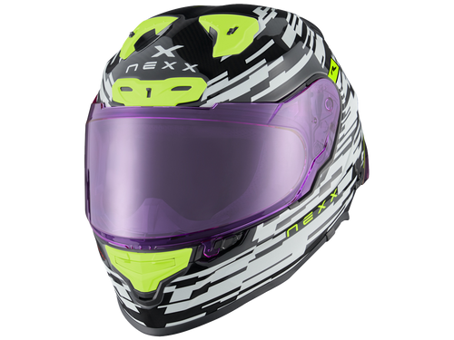 Nexx X.R3R Helmet Carbon GlitchRacer White/Neon (+purple translucent visor)