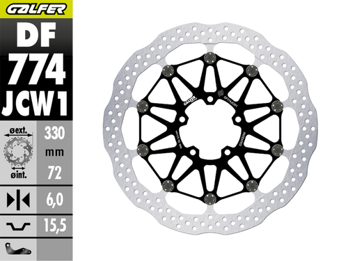 Galfer Ducati Panigale 1299 / 1199 Front Brake 330x6mm Billet Floating Floatech Rotor (GLF-DF774JCW1G03-B)