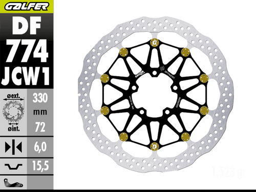 Galfer Ducati Streetfighter V4 Front Brake 330x6mm Billet Floating Floatech Rotor (GLF-DF774JCW1G03-C)