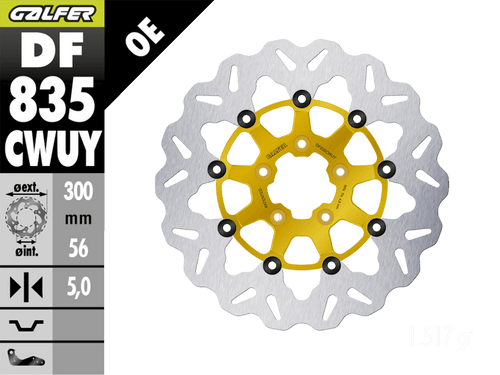 Galfer Harley Davidson Electra Glide Classic Front Brake 300mm Billet Floating Wave Rotor (Yellow) (09-13) (GLF-DF835CWUY)