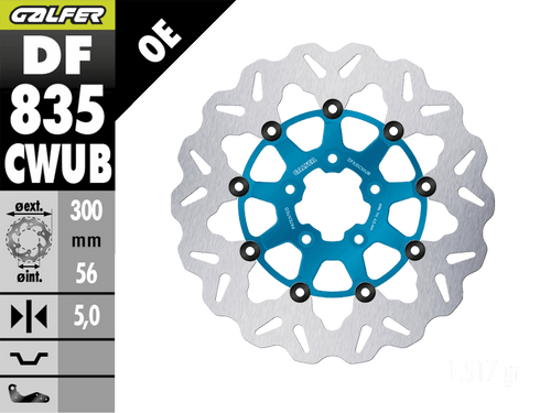 Galfer Harley Davidson Fat Boy 107/114/117 Front Brake 300mm Billet Floating Wave Rotor (Blue) (GLF-DF835CWUB-A)