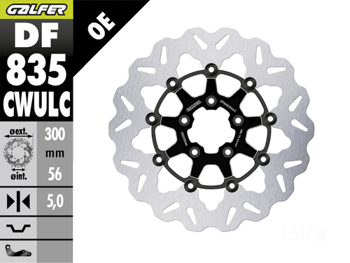 Galfer Harley Davidson Fat Boy 107/114/117 Front Brake 300mm Billet Floating Wave Rotor (Contrast Black) (GLF-DF835CWULC-A)
