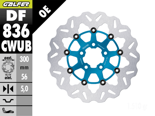 Galfer Harley Davidson Road King Rear Brake Billet Floating Wave Rotor (Blue) (2016-19) (GLF-DF836CWUB)