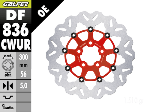 Galfer Harley Davidson Road King Rear Brake Billet Floating Wave Rotor (Red) (2016-19) (GLF-DF836CWUR)