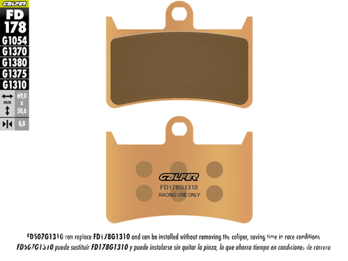 Galfer Racing Motorcycle Brake Pads Yamaha R6 (1999+) - Front (2/pc) (FD178G1310-A)