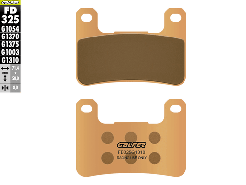 Galfer Racing Motorcycle Brake Pads FD325G1310 - Front (2/pc) (FD325G1310)
Kawasaki Z 900 (2018+)
Kawasaki Z 1000 (2010+)
Kawasaki H2 (2018+)
Kawasaki Ninja ZX-4R/RR
Kawasaki Ninja ZX-10R (2008-2015)
Suzuki GSX-R 600 (2004-2010)
Suzuki GSX-R 750 (2004-2010)
Suzuki GSX-R 1000 (2004-2011)
Equivalent to WRP 7406
Equivalent to SBS 806
Equivalent to Vesrah VD-355
Equivalent to EBC FA379