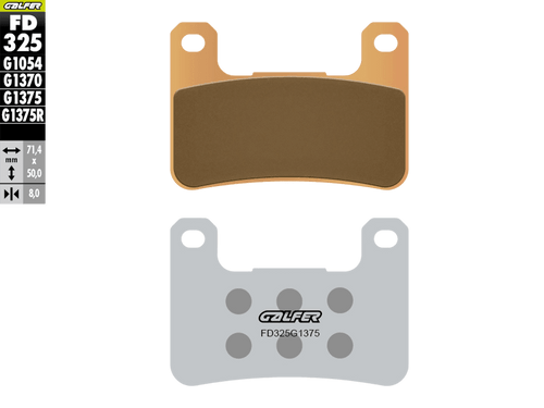 Galfer Motorcycle Brake Pads Street FD325G1375 - Front (2/pc) (FD325G1375)
Kawasaki Z 900 (2018+)
Kawasaki Z 1000 (2010+)
Kawasaki H2 (2018+)
Kawasaki Ninja ZX-4R/RR
Kawasaki Ninja ZX-10R (2008-2015)
Suzuki GSX-R 600 (2004-2010)
Suzuki GSX-R 750 (2004-2010)
Suzuki GSX-R 1000 (2004-2011)
Equivalent to WRP 7406
Equivalent to SBS 806
Equivalent to Vesrah VD-355
Equivalent to EBC FA379