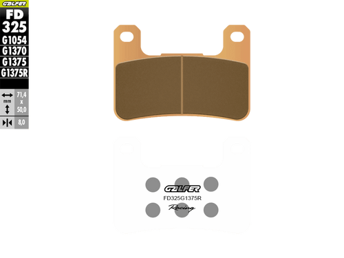 Galfer Sinter Trackday Brake Pads FD325G1375R - Front (2/pc) (FD325G1375R)
Kawasaki Z 900 (2018+)
Kawasaki Z 1000 (2010+)
Kawasaki H2 (2018+)
Kawasaki Ninja ZX-4R/RR
Kawasaki Ninja ZX-10R (2008-2015)
Suzuki GSX-R 600 (2004-2010)
Suzuki GSX-R 750 (2004-2010)
Suzuki GSX-R 1000 (2004-2011)
Equivalent to WRP 7406
Equivalent to SBS 806
Equivalent to Vesrah VD-355
Equivalent to EBC FA379