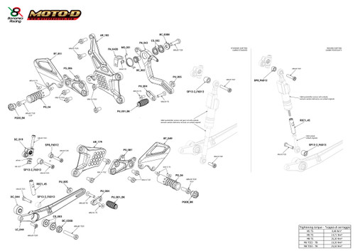 Bonamici Yamaha R9 Rearsets Schematic with Spare Part Code