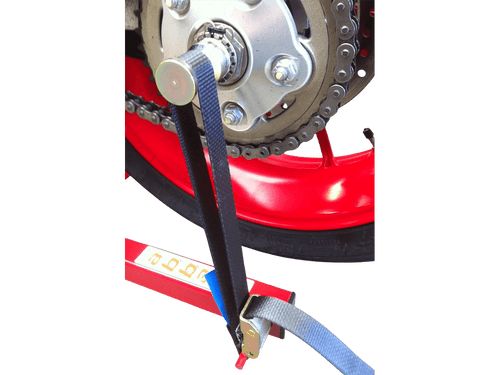 the front lift arm creates a tripod allowing the wheels of the bike to be kept elevated and the suspension unloaded