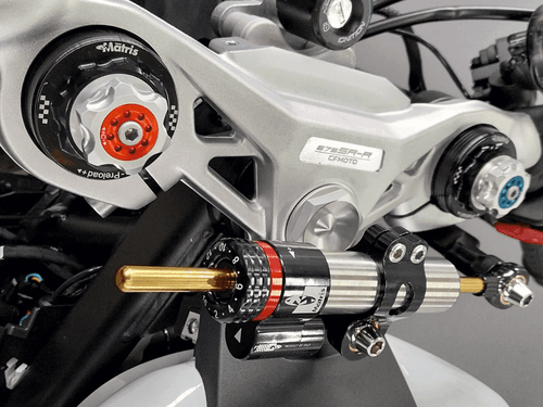 CF Moto 675 SS Steering Stabilizer Installed