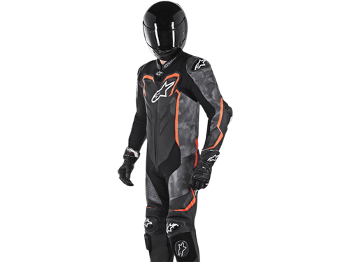 Alpinestars GP Plus V2 Leather Race Suit (Black Camo / Red Fluo)