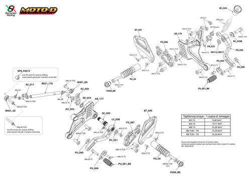 Bonamici Ducati Panigale V2/S Rearsets (2025+) Parts Diagram