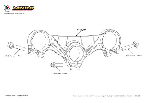 Bonamici Triple Tree Clamp Ducati Panigale V2 /S (Black) (2025+) Schematic