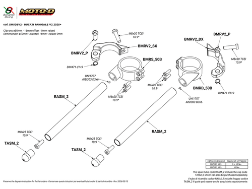 Bonamici Ducati Panigale V2 /S Clip-Ons (2025+) (Unlifted-Tangent) (50mm)