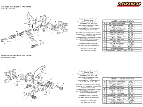 Bonamici Suzuki GSX-R 1000 Rearsets (07-08)