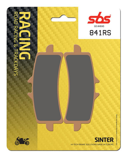 SBS Racing Sinter "Racing" Brake Pads 841 RS - Front
Fitment
OEM Brembo M4, M50, GP4, GP4-RS, Stylema, GP4-RX, GP4-MS, (No GP4-RB)
Aprilia RSV4 1000 ABS (2009-2014)
Aprilia RSV4 1000 Factory (2009-2011)
Aprilia RSV4 1000 Factory APRC ABS (2014-2016)
Aprilia RSV4 1100 (non-Factory) (2019-2024)
Aprilia RSV4 1100 Factory (2019-2024)
Ducati 848 EVO (2011-2012)
Ducati 1098 (2007-2010)
Ducati 1098/S Streetfighter (2009-2014)
Ducati 1198 S/SP (2009-2013)
Ducati Streetfighter V2 (2025)
Ducati Hypermotard 1100/SP/EVO (2007-2013)
Ducati Panigale 1199 (2012-2015)
Ducati Panigale 1299 (2015+)
Ducati Panigale V2 (2025)
Ducati Panigale V4 (2018-2024)
Ducati Panigale V4 S (2018-2024)
Ducati Panigale V4 R (2019+)
Ducati Monster V2
Honda CBR 1000 RR-R Fireblade SP/SP2 (2023+) (Brembo)
Husqvarna FS 450 (2015+)
Kawasaki Ninja H2 (2015+)
Kawasaki Ninja ZX-10R (2016+)
Kawasaki ZH2 SE 1000 (2021+)
KTM 450 SMR (2021+)
KTM Duke 690/R (2014-2017)
KTM RC8 1190 (2008-2015)
KTM RC8 C 890
KTM SuperDuke 1290/R (2014+)
MV Agusta F4 (2012+)
MV Agusta F4 (2008-2011)
Suzuki GSX-R 600 / 750 (2011+)
Suzuki GSX-R 1000 (2012+)
Suzuki GSX-R 1000 R (17-19)
Suzuki GSX-S 1000GT /GT+
Suzuki Hayabusa (2013+)
Yamaha R1 (2025+)
Yamaha R9 (2025+)
Equivalent to Galfer 373
Equivalent to Vesrah VD-9031
Equivalent to EBC FA447
Same as WRP 7441 F0R