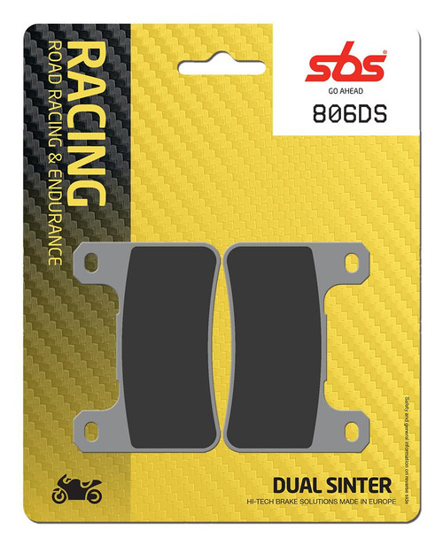 SBS Dual Sinter "Racing" Brake Pads 806 DS / DS1 - Front 
Fitment
Kawasaki Z900 RS (2018+)
Kawasaki Z1000 (2010+)
Kawasaki H2 (2018+)
Kawasaki Ninja ZX-4R/RR
Kawasaki Ninja ZX-10R (2008-2015)
Suzuki GSX-R 600 (2004-2010)
Suzuki GSX-R 750 (2004-2010)
Suzuki GSX-R 1000 (2004-2011)
Same as WRP 7406 F9R
Equivalent to Galfer 325
Equivalent to Vesrah VD-355
Equivalent to EBC FA379
