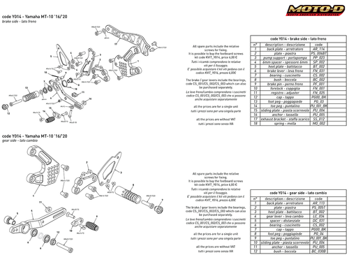 Bonamici Yamaha MT-10 Rearsets (2016+)