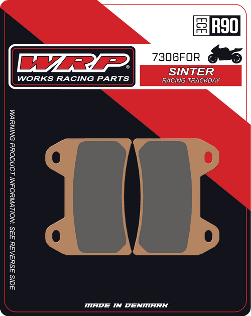 WRP Brake Pads Sinter Racing / Trackday 7306 F0R - Front (2/pc)
Fitment
Same as SBS 706 RST / RS
Aprilia RS 250 (1997-2002)
Aprilia RSV 1000 Mille (1997-2001)
BMW R 1200 Nine-T (2016+)
Ducati 748 S/R/SPS (1998-2002)
Ducati 848 (2008-2010) / Streetfighter 848 (2012-2015)
Ducati Monster 696 (2008-2012)
Ducati Monster 796 (2011-2014)
Ducati Monster 1100 (2009-2013)
Ducati Multistrada 1100/1200 (2007-2014)
KTM Duke 790
MV Agusta 675 F3 (2011-2014) / 675 Brutale (2012-2015)
MV Agusta 800 / 1090 Brutale (2013+)
Triumph Daytona 660
Equivalent to Galfer 176
Equivalent to Vesrah VD-262
Equivalent to EBC FA244