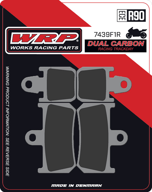 WRP Brake Pads Dual Carbon Racing / Trackday 7439 F1R
Fitment
Same as SBS 839 DC
Yamaha YZF-R1 (4-pad/side/set) (2007-2014)
Equivalent to Galfer 365
Equivalent to Vesrah VD-277
Equivalent to EBC FA442/4