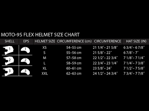 Bell "Moto-9S" Flex Helmet Sizing Chart Tagger Edge Gloss White / Acqua: MOTO-D Racing