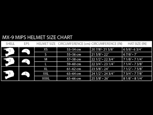 Bell "MX-9" Mips Helmet Size Chart RSD Rally Gloss White / Red / Black: MOTO-D Racing