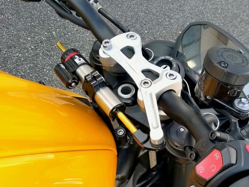 Matris Triumph Street Triple 765 R/RS Steering Damper Stabilizer Installed