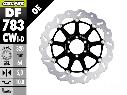 Galfer KTM Duke 690 R Front Brake 320mm Floating Wave Rotor (Left Side Only) (08-11) (DF783CWI-C)