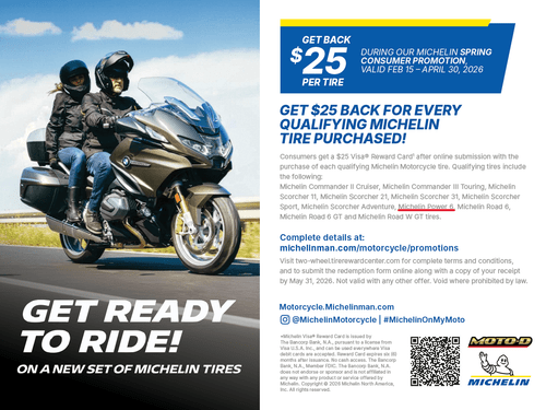 Save $50 on Power 6 Set.  Michelin Power 6 Spring Tire Rebate.