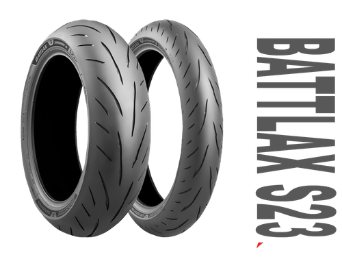 Bridgestone Battlax Hypersport S23 Motorcycle Tires
• For riders looking to raise the bar on their hypersport performance.
• Up to 3.0 seconds faster on a dry and wet track than the S22 tire
• Up to 8% longer rear tire wear life than the S22
• Pulse Groove Technology increases water drainage for superior grip in wet conditions