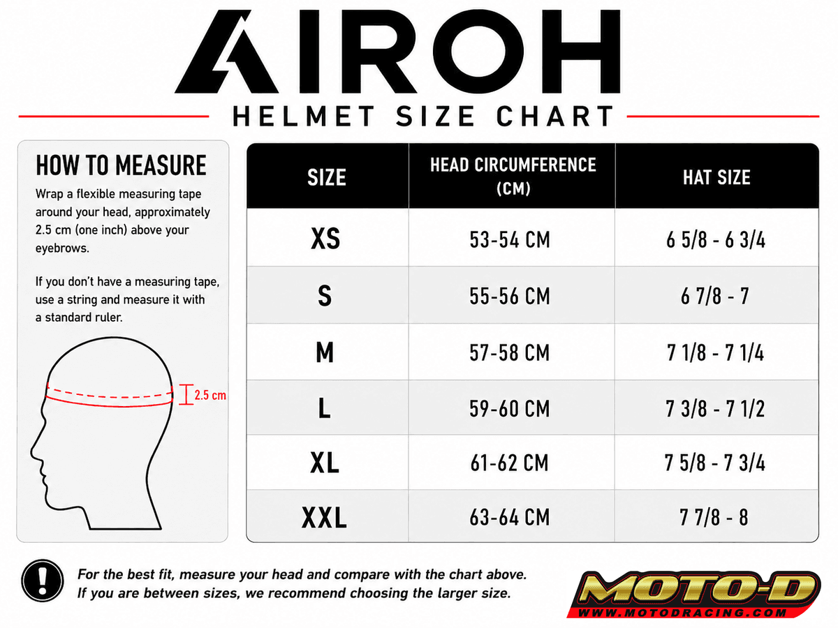Airoh GP800 Competition Motorcycle Helmet Sizing Chart