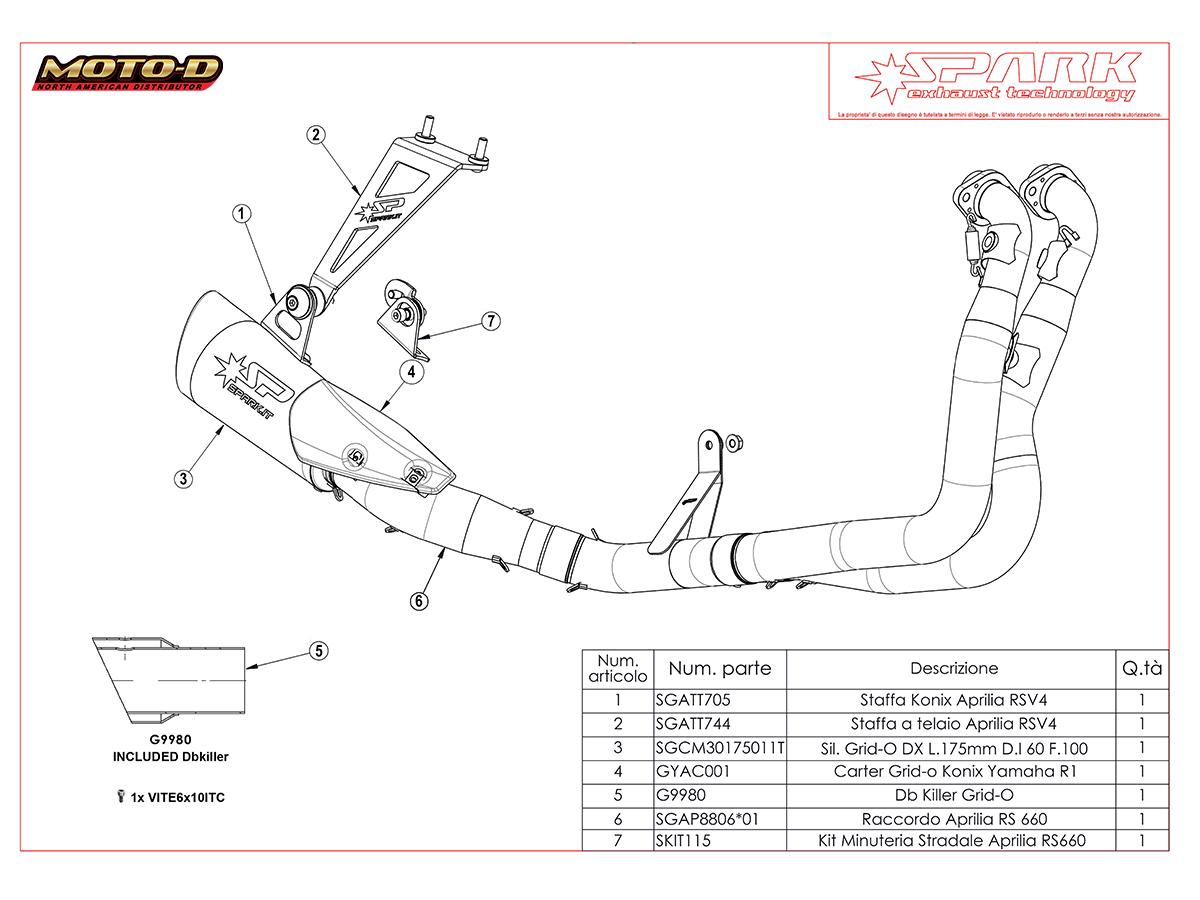 Spark Aprilia RS 660 / Tuono 660 Grid-O Titanium Full Exhaust System | Spare Parts: MOTO-D Racing
