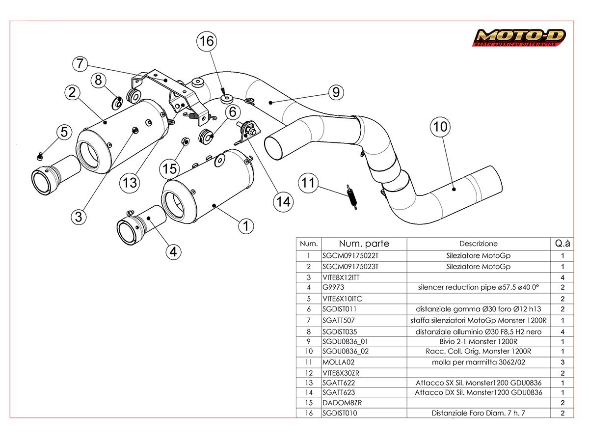 Spark Ducati Monster 1200 S/R Double MotoGP Slipon | Parts Diagram: MOTO-D Racing