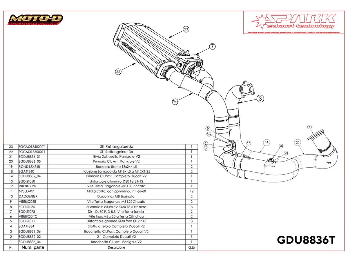 Spark Ducati Panigale V2 / 959 Double Rectangular Titanium Full Exhaust System (WSBK Evolution) | Repair Parts Schematic: MOTO-D Racing