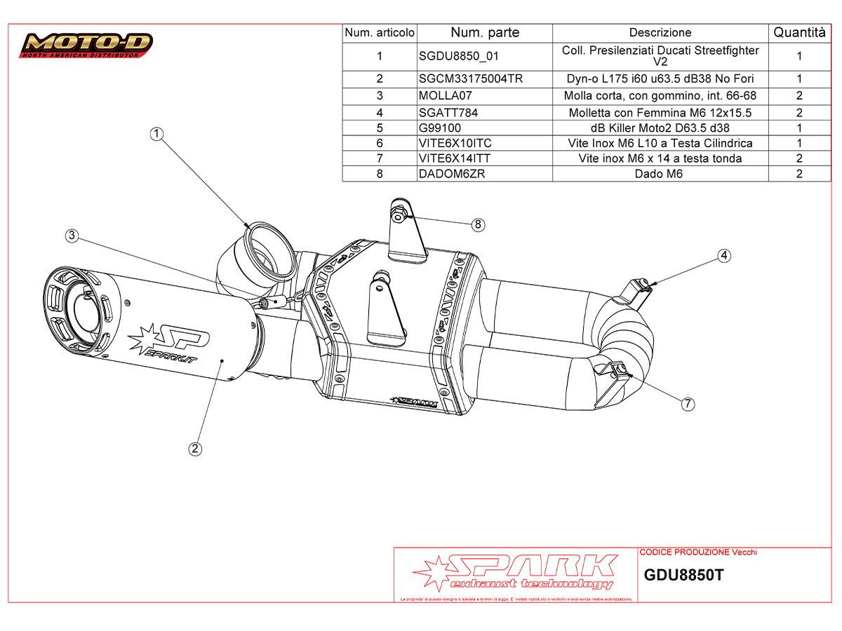 Spark Ducati Panigale V2 S/R Streetfighter V2 Dyno Red Slip-On Exhaust | Repair Parts Schematic: MOTO-D Racing