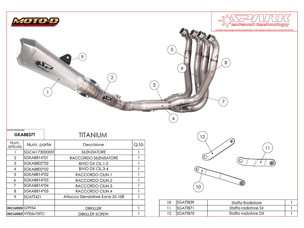 Spark Kawasaki Ninja ZX-10R Konix Titanium Full Exhaust (2021+) | Technical Drawing Spare Parts: MOTO-D Racing
