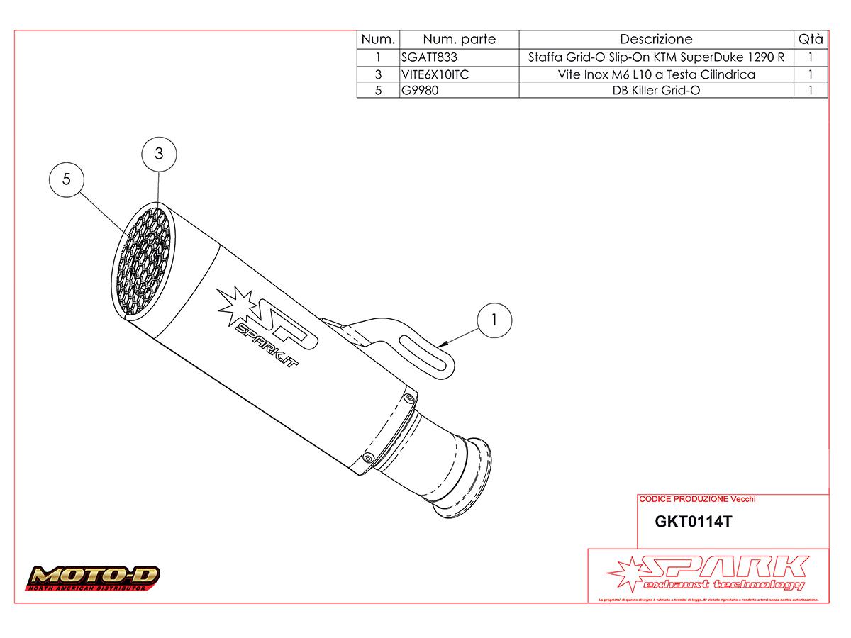 Spark KTM 1390 / 1290 Super Duke R / R Evo Grid-O Full Titanium Exhaust (2020+) | Parts Diagram: MOTO-D Racing