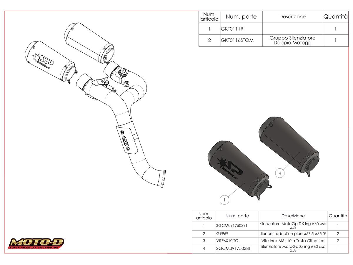 Spark KTM 1390 / 1290 Super Duke R / R Evo Double GP Semi-Full Exhaust System (2020+) | Repair Parts Schematic: MOTO-D Racing
