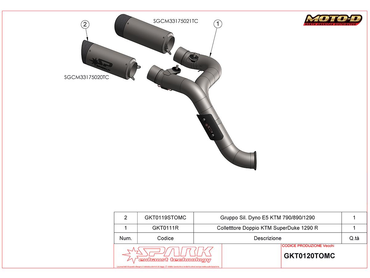 Spark KTM 1390 / 1290 Super Duke R / R Evo Double Dyno Carbon Semi-Full Exhaust System (2020+) | Repair Parts Diagram: MOTO-D Racing