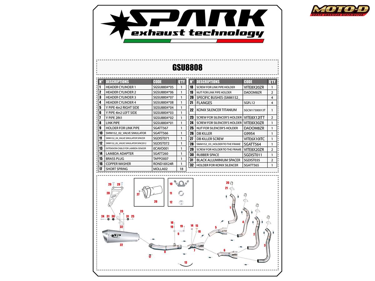Spark Suzuki GSX-R 1000 Konix Full Exhaust (2017+) | Parts Diagram: MOTO-D Racing
