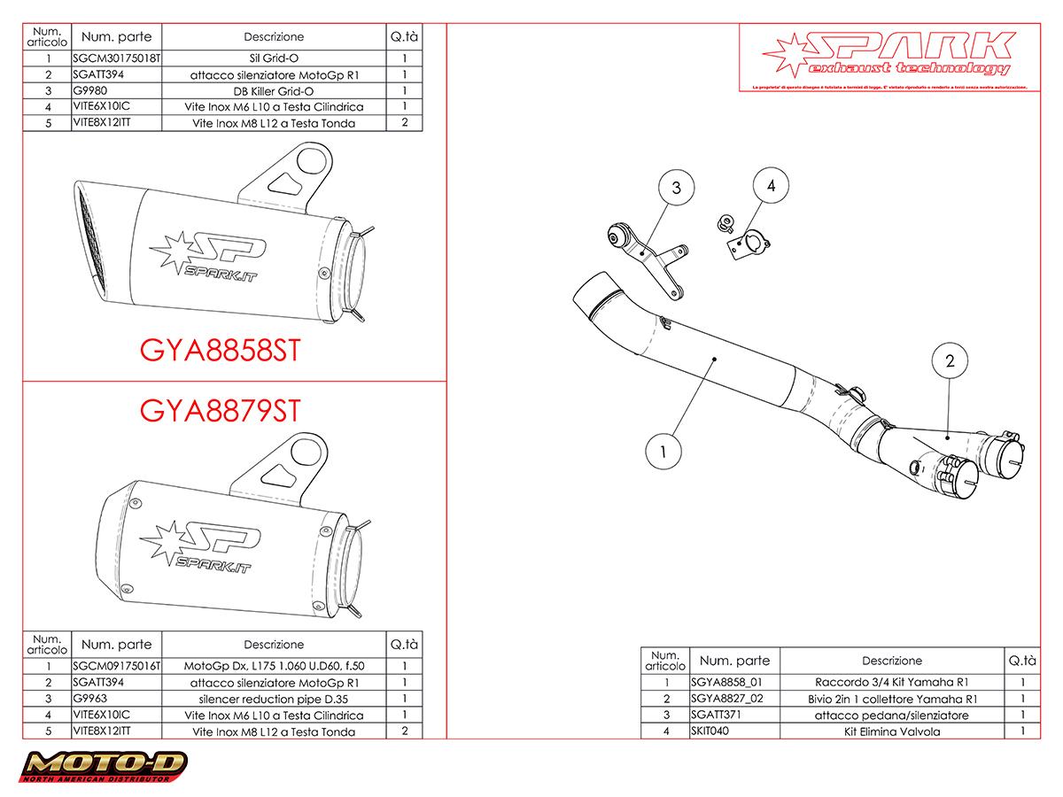 Spark Yamaha MT-10 Grid-O Titanium Racing Slipon System (2015+) | Parts Diagram: MOTO-D Racing