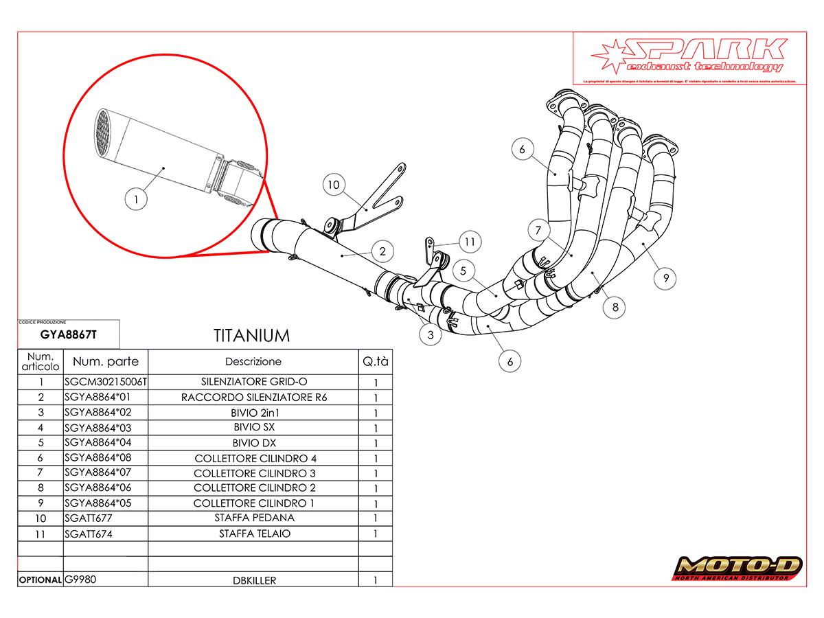 Spark Yamaha R6 Grid-O Titanium Full Exhaust | Repair Parts Schematic: MOTO-D Racing