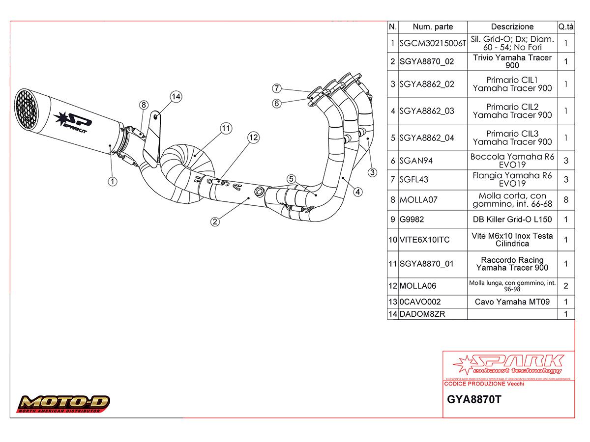 Spark Yamaha MT-09 / FZ-09 Grid-O Full Exhaust (14-20) | Spare Parts Diagram: MOTO-D Racing