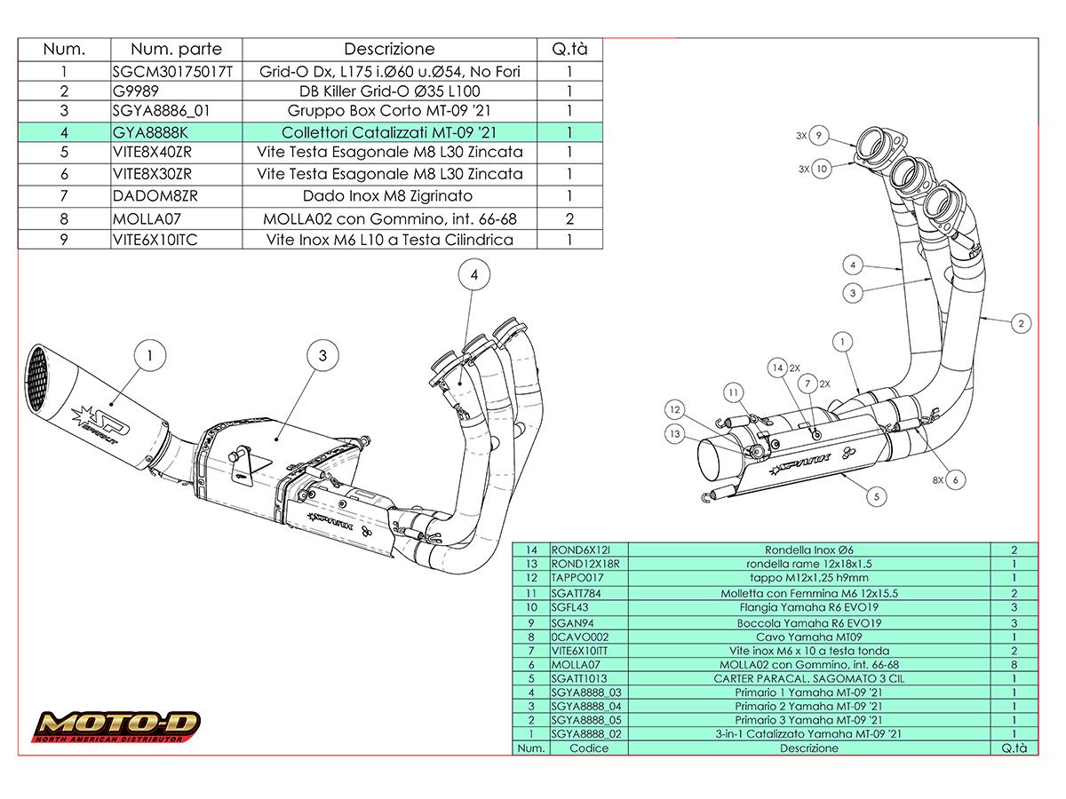 Spark Yamaha MT-09 Grid-O Full Exhaust (Euro5) (2021+) | Parts Diagram: MOTO-D Racing