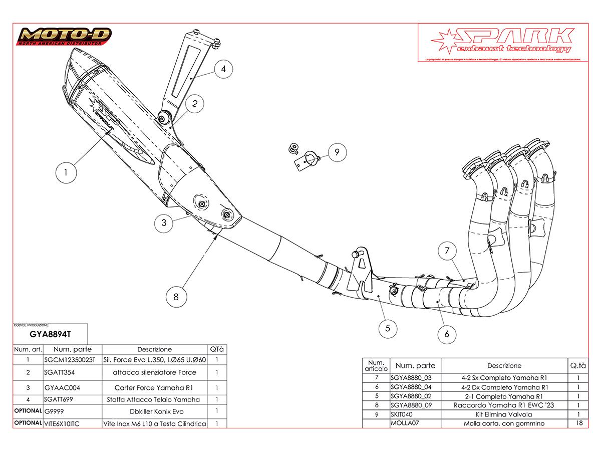 Spark Yamaha R1 Force Evo Titanium Full Exhaust WSBK | Parts Diagram: MOTO-D Racing