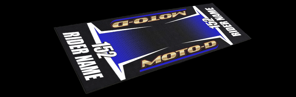 Custom Motorcycle Racing Mat Blue with Rider Name: MOTO-D Racing