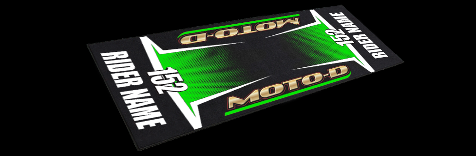 Custom Motorcycle Racing Mat Green with Rider Name: MOTO-D Racing