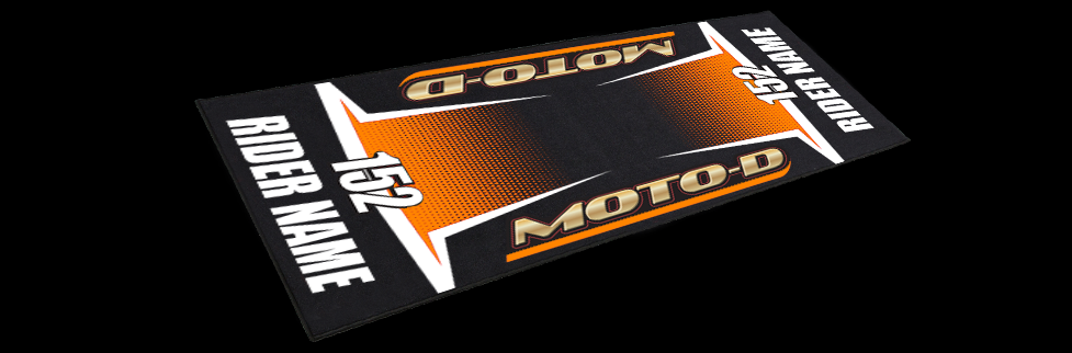 Custom Motorcycle Racing Mat Orange with Rider Name: MOTO-D Racing